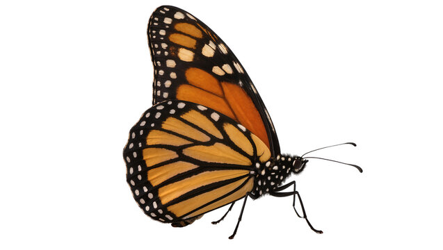 Monarch butterfly with orange black, and white wings