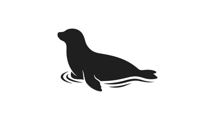 Fototapeta premium Seal Silhouette Against A White Background Minimalist Black Shape