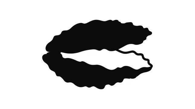 Open oyster shell with pearl black and white silhouette