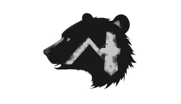 Bear head icon featuring a downward pointing arrow graphic represents a bearish market outlook and economic instability for global financial investors.