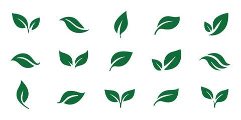 Leaf sprout icon vector set, green leaves plant eco logo symbol simple graphic illustration set, vegan fresh herb pictogram shape sign, organic natural healthy logotype eps 10 © HIKE  Studio  1