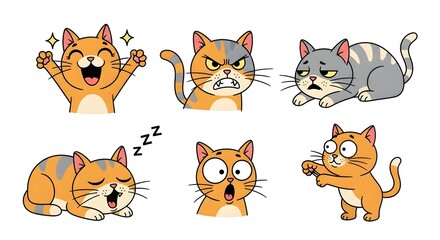 Fototapeta premium Cartoon Cat Faces Collection Vector Illustration With Various Expressions
