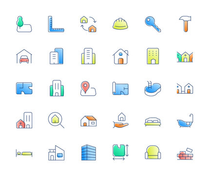 Real estate line vector icon set. Realty offset icons.