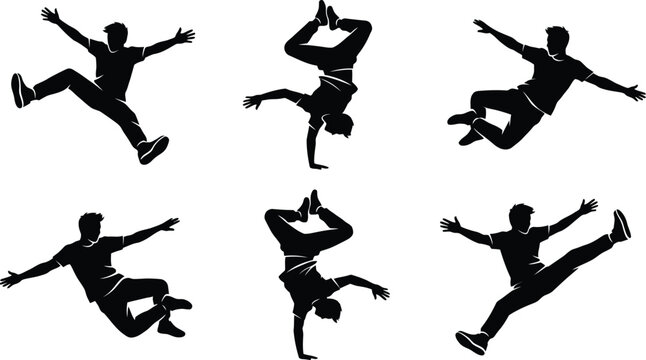 Black silhouette of man dancing breakdancing
