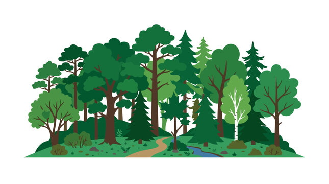 Vibrant Forest Landscape with Winding Path and Stream