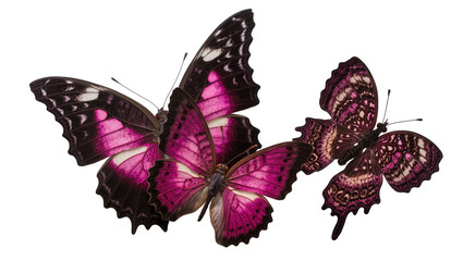 Three vibrant pink and black butterflies with intricate wing patterns © Andrei