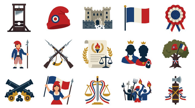 Detailed of French Revolution historical scene with key figures and dramatic events in vintage artistic style