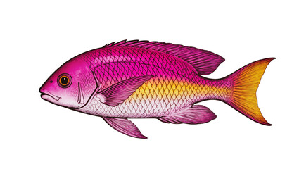 Vibrant pink and yellow scaled fish with orange tail fin © Andrei