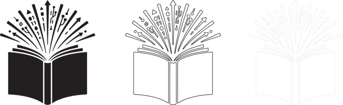Open book knowledge explosion digital data concept.