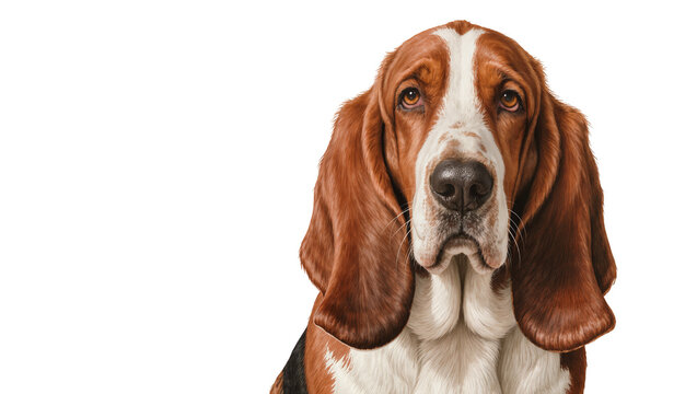 Basset Hound dog face with long ears and sad eyes
