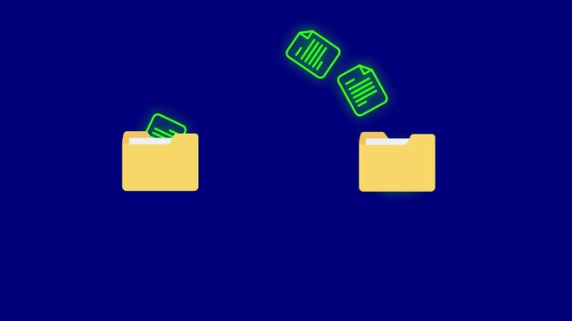 Digital file transfer animation: moving documents between folders