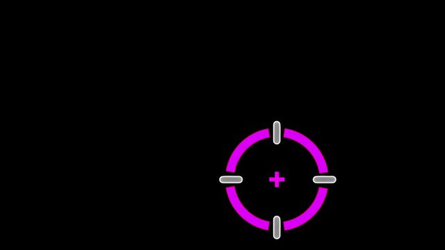 Neon pink target sight overlay animation on black background