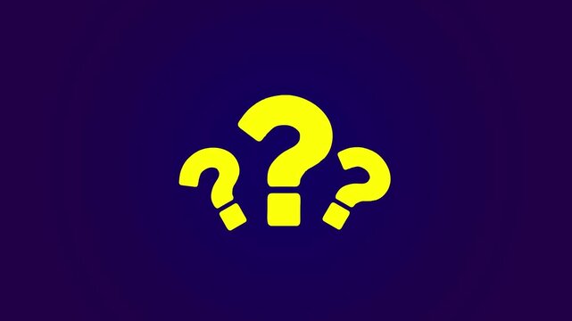 Animated yellow question marks on dark blue background