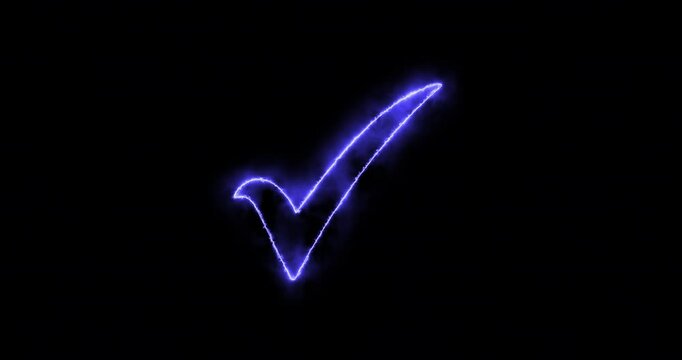 A sleek motion graphics video highlights a glowing blue checkmark icon animating on a black background. The minimalist interface element clearly indicates correct validation or a passed test.