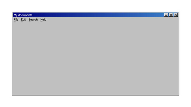 Retro computer window interface with file menu. Vintage operating system document folder. Classic nineties desktop GUI design element for software development and nostalgia technology.