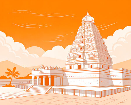  Virupaksha Temple Hampi, modern minimal vector artwork, vivid colors