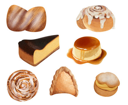  Set of Isolated Pastries and Desserts Illustrations