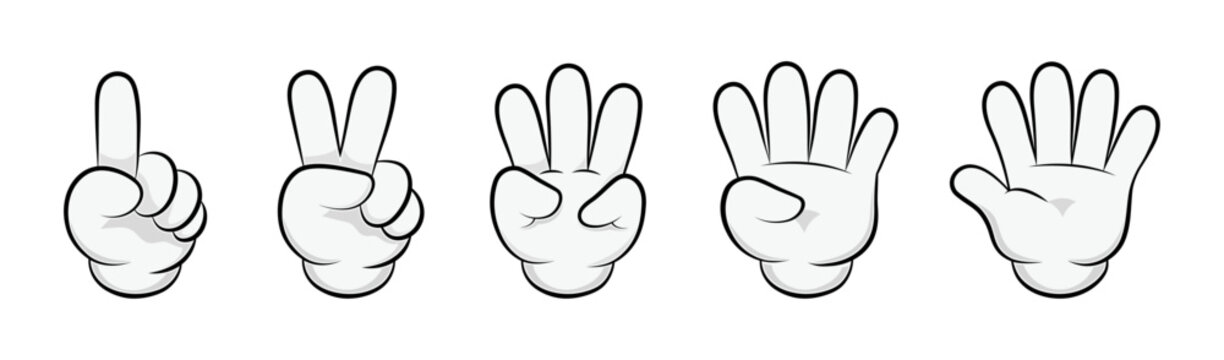 Hand counting fingers illustration doodle cartoon style showing one, two, three, four and five gestures. Preschool education learning concept drawing for kids training, Hand sketch vector design.