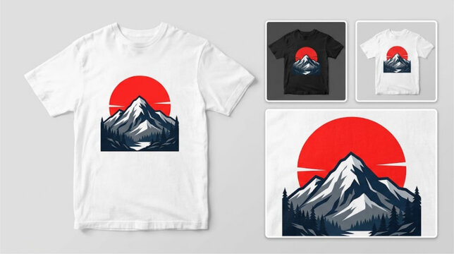 Mountain and sun graphic t shirt mockup apparel design featuring japanese inspired landscape
