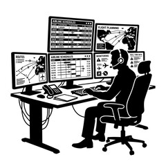 Air traffic controller manages complex flight routes and schedules from a modern office. © RanaMuhammad