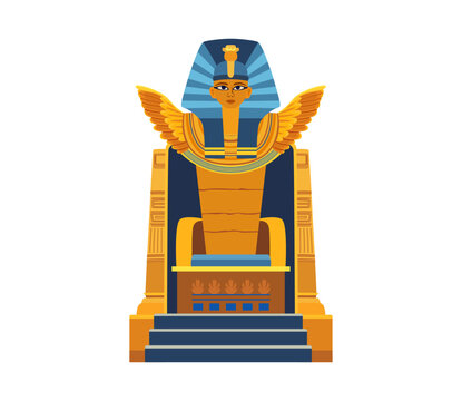 throne of an Egyptian pharaoh, adorned with golden wings and blue elements, Ancient Egypt
