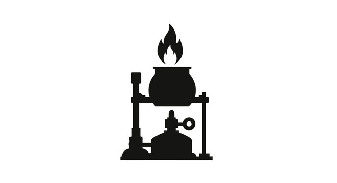 Black silhouette of a boiling cauldron on a stove with flames