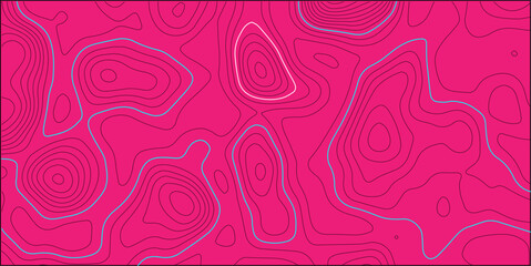 Abstract topographic map contour lines pattern in bright pink with topography abstract background geography cartography elevation geometry landscape © Samim islam