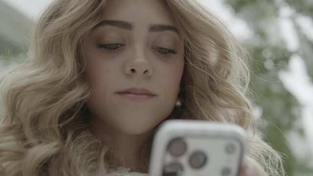 CU of a young woman text on an iPhone indoors, Provo, Utah