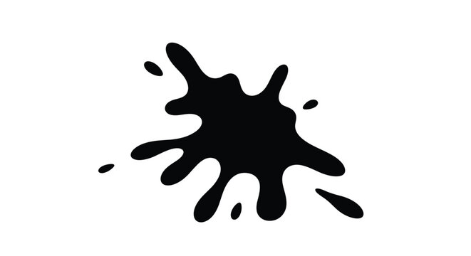 Large black ink blot or paint splatter with organic dripping edges isolated on a clean white background.