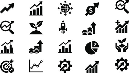 Fototapeta premium Black business growth icons set