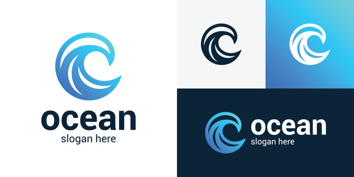 Creative illustration of simple ocean wave logo design.