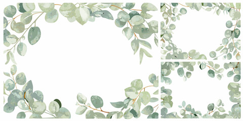 eucalyptus leaf frame watercolor style botanical green © Buddiswar