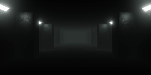 Dark empty corridor with dim lights © eliahinsomnia