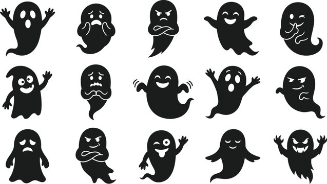 Halloween ghost silhouettes diverse spooky ghost characters for seasonal designs