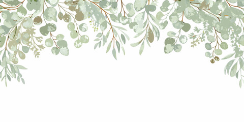 eucalyptus leaf border watercolor style green plant © Buddiswar