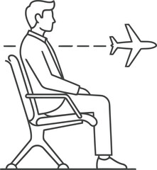 Fototapeta premium Professional businessman sitting in airport chair waiting for airplane flight departure