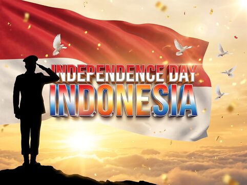 Indonesian soldier saluting the national flag during 17 August Independence Day celebration event
