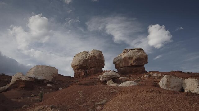 Timelapse of sandstone boulders and clouds in Capitol Reef National Park, Utah