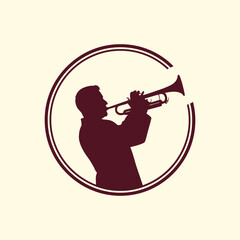 Minimalist Trumpet Player Silhouette Logo Vector. Flat vector illustration EPS 10. © Dijee Art
