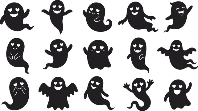 Halloween ghost silhouettes with heart eyes for spooky decor and design