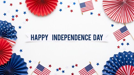 Obraz premium Happy Independence Day Celebration Background with American Flags and Paper Fans