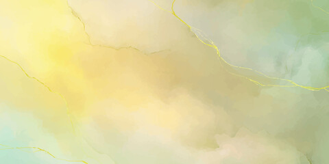 Obraz premium Abstract watercolor backdrop pale yellow and sage green alcohol ink fluid wash painting artistic texture with gold veins
