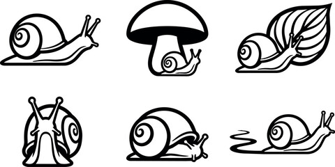 Fototapeta premium Six snails in various poses and settings