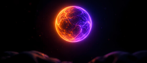 Fototapeta premium Futuristic Cosmic Sphere with Neon Halo on Black Background