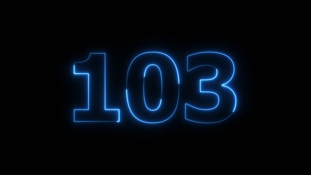 Abstract beautiful blue neon 103 number icon illustration background. Glowing neon countdown number concept background.