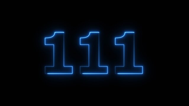 Abstract beautiful blue neon 111 number icon illustration background. Glowing neon countdown number concept background.