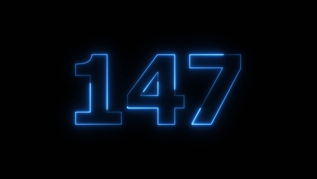 Abstract beautiful blue neon 147 number icon illustration background. Glowing neon countdown number concept background.