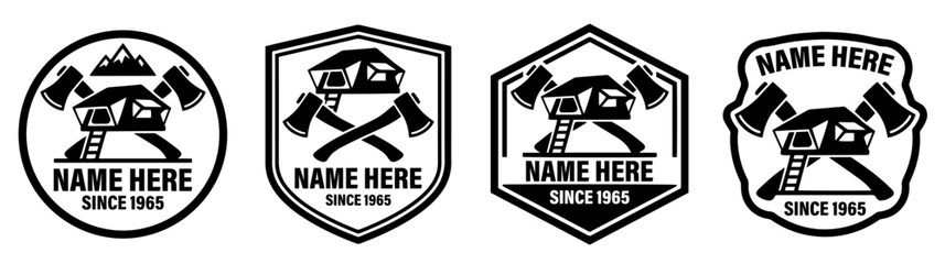 Vintage Offroad Shield Vector Set 8 - Crossed Axes Campaign Badge Pack - 4x4 Overlanding Logo Template Collection © Green Graphics