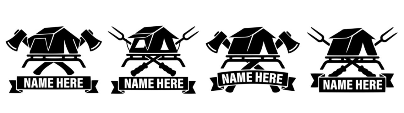 Custom Overlanding Logo Template Set 7 - Crossed Axes Campaign Badge Pack - Offroad SUV Banner Clip Art