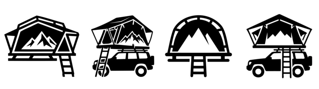 Roof Top Tent Overlanding Vehicle Crest Vector Set 6 - Offroad SUV Geometric Badge Pack - Mountain Ridge Logo Template Collection